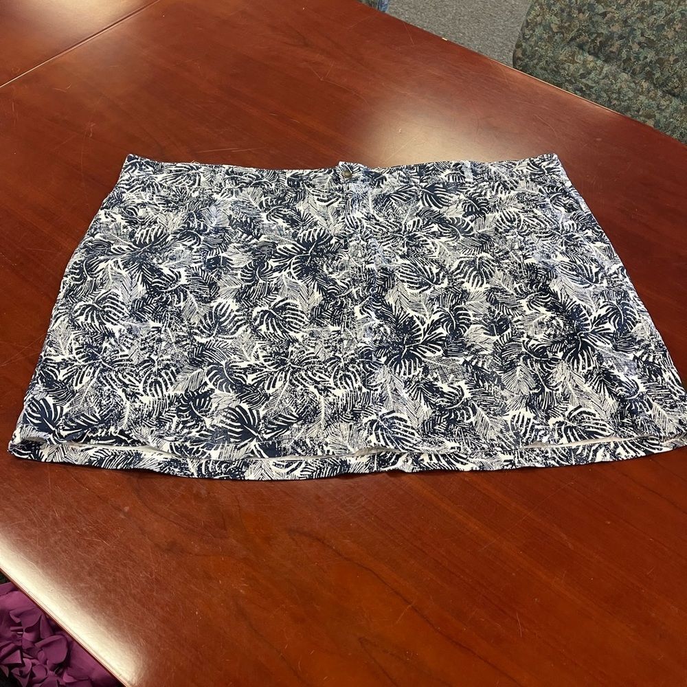 Woman Within Navy & White Fern Print Skirt sz 34W
